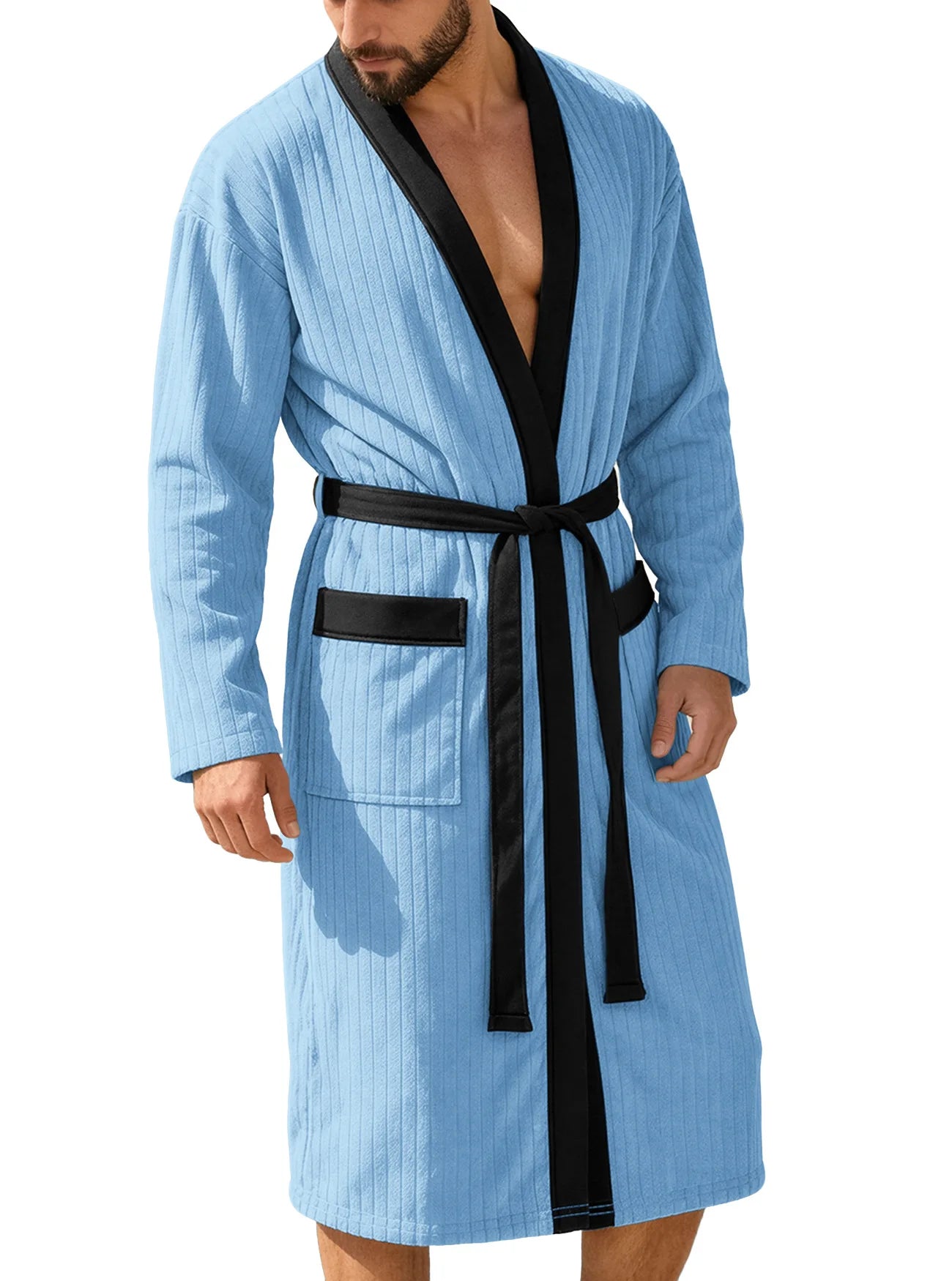 Long Patterned Belted Bathrobe