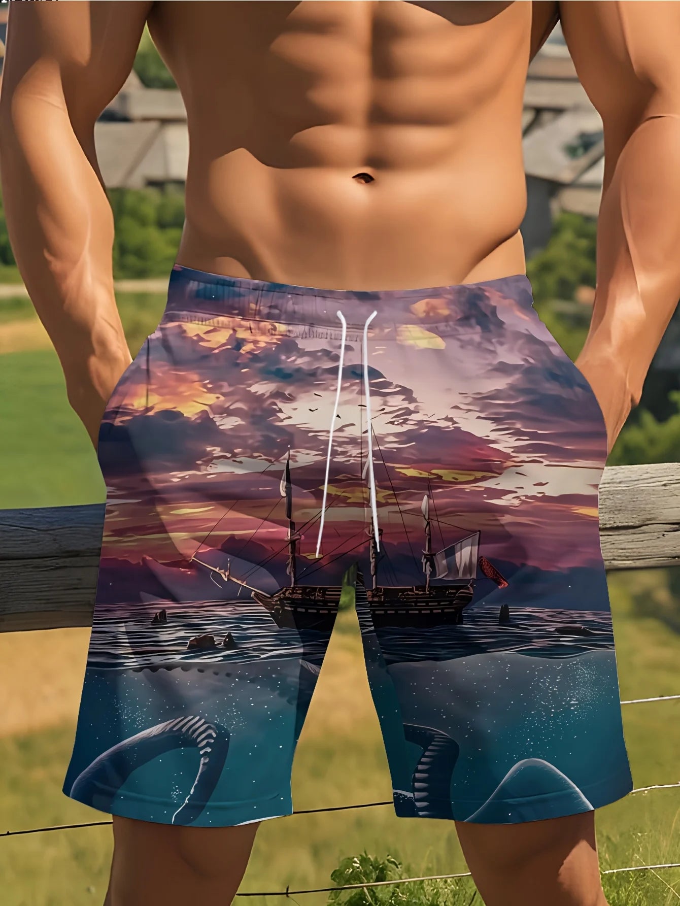 Pineapple Drawstring Beach Shorts