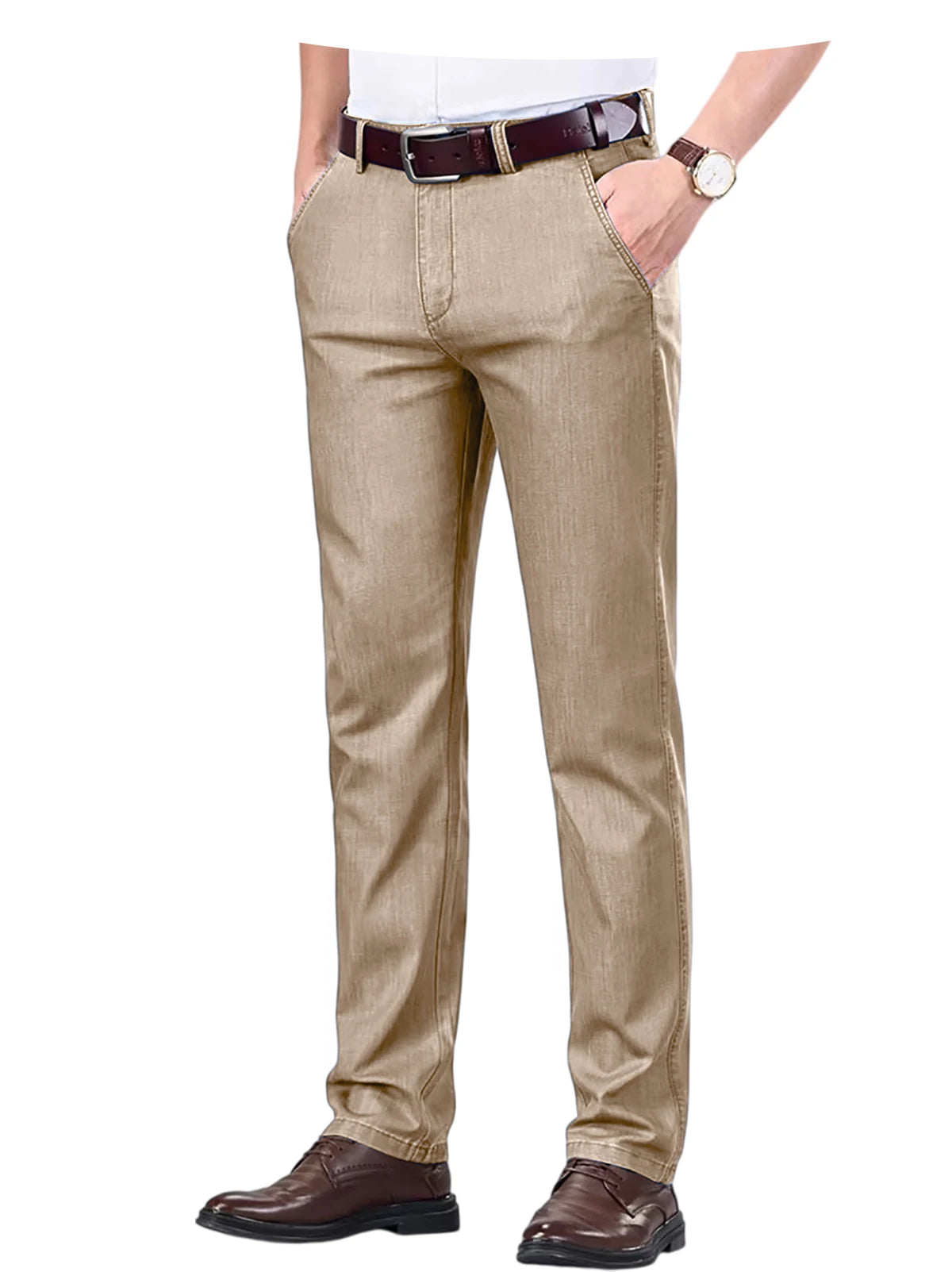Straight Leg Denim Dress Pants