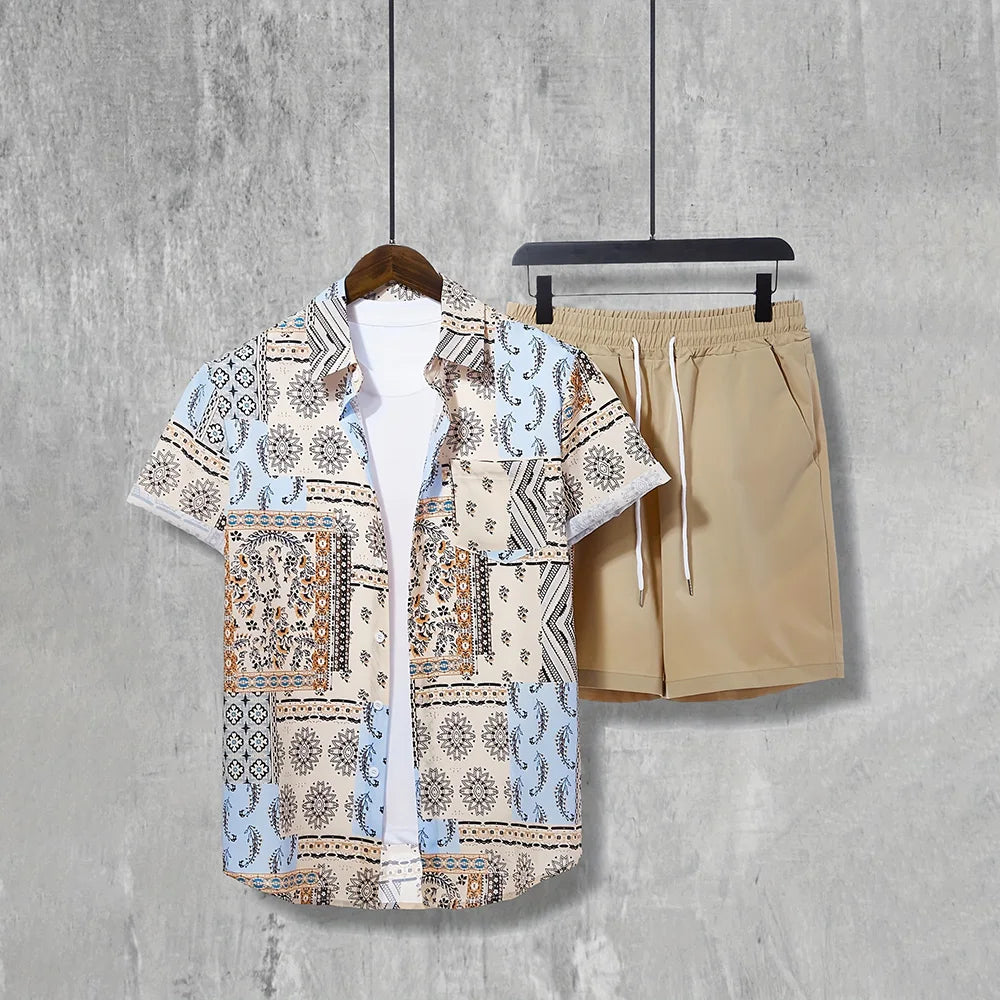 Vintage Button-Down Shirt Shorts Set