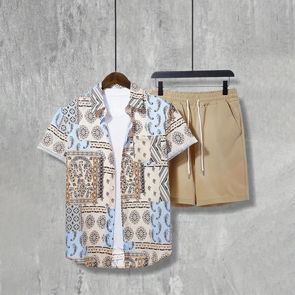 Vintage Button-Down Shirt Shorts Set