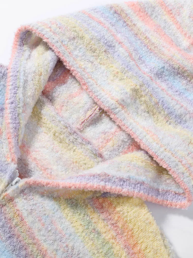 Rainbow Striped Hooded Zip Jacket