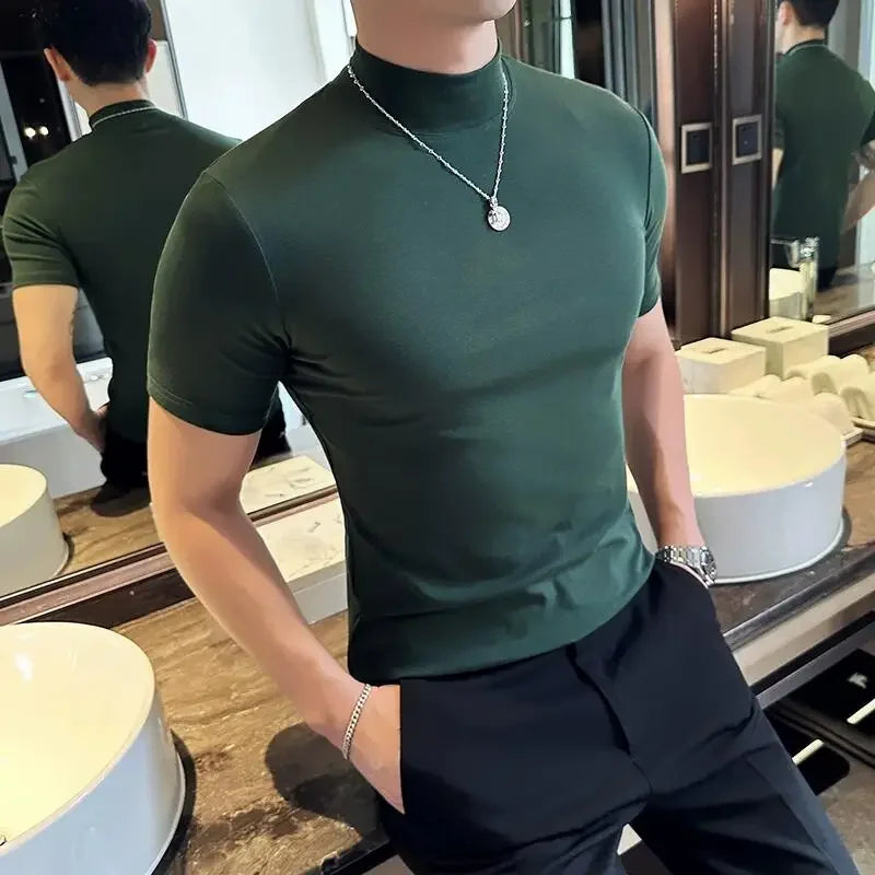Korean Slim Half High-Neck T-Shirt