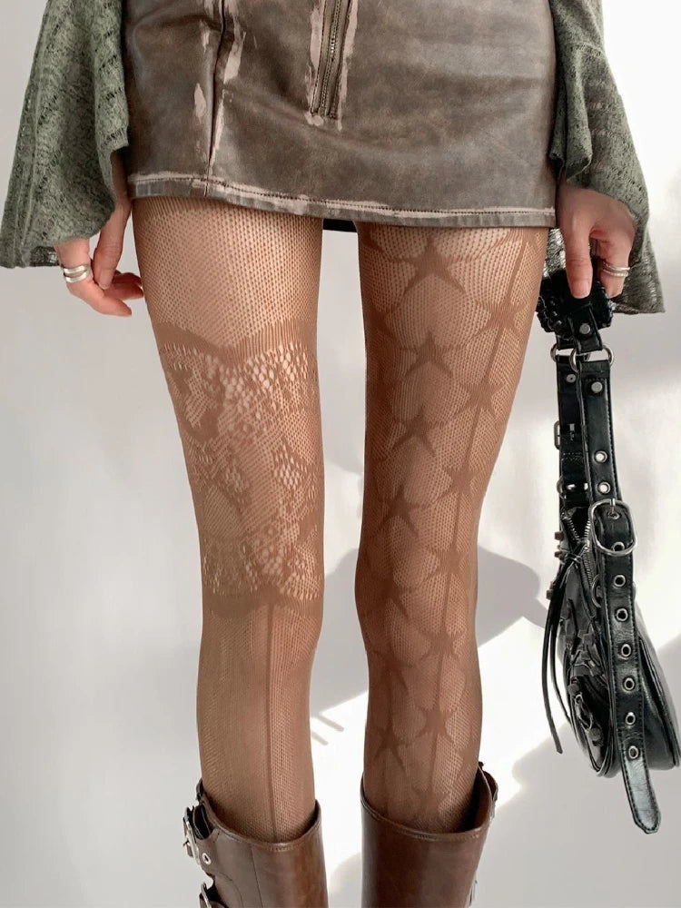 Fishnet Star Print Pantyhose