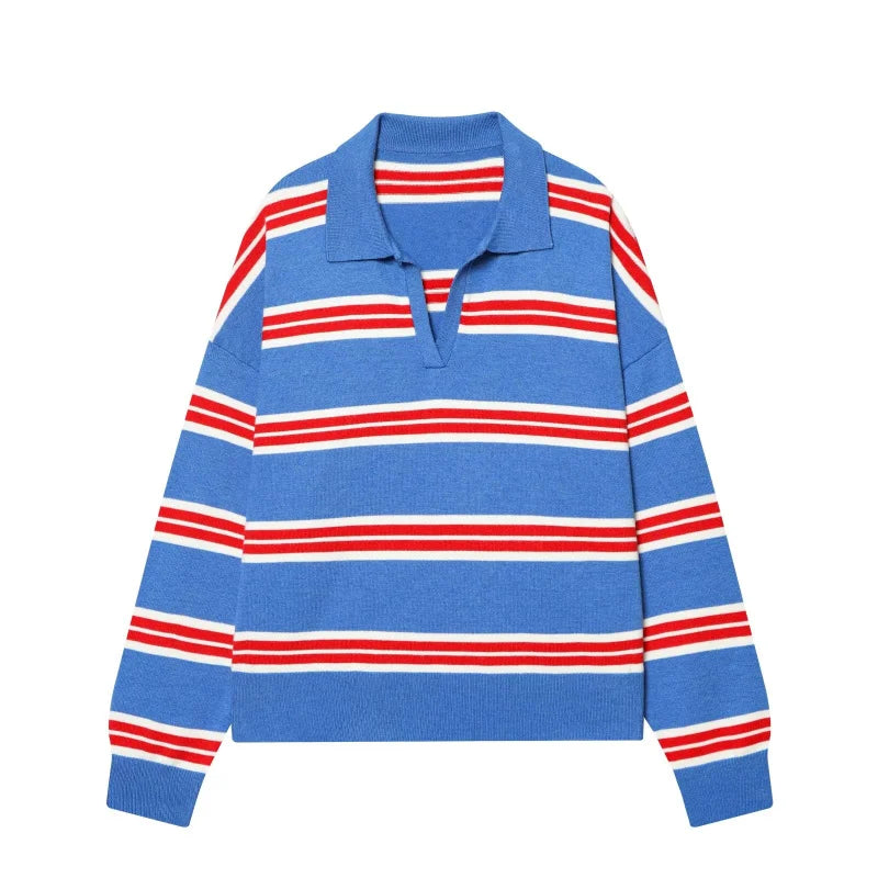Yellow Striped Polo Neck Sweater