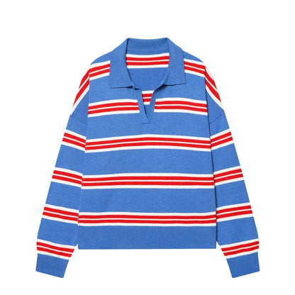 Yellow Striped Polo Neck Sweater