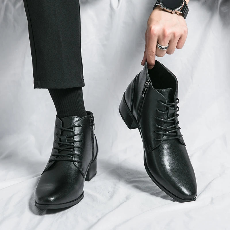 Leather Round Toe Ankle Boots