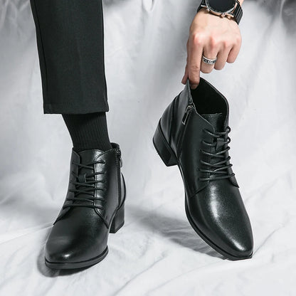 Leather Round Toe Ankle Boots