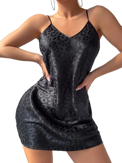 Leopard Jacquard Satin Slip Nightgown