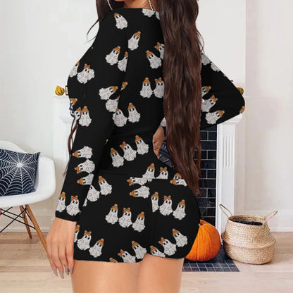Halloween Print Long-Sleeve Jumpsuit