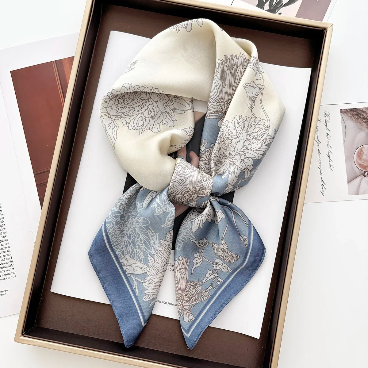 Satin Floral Print Square Scarf