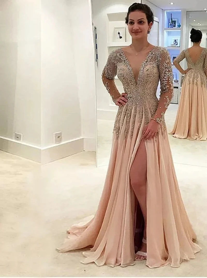 Luxury Beading Long Sleeve Dress