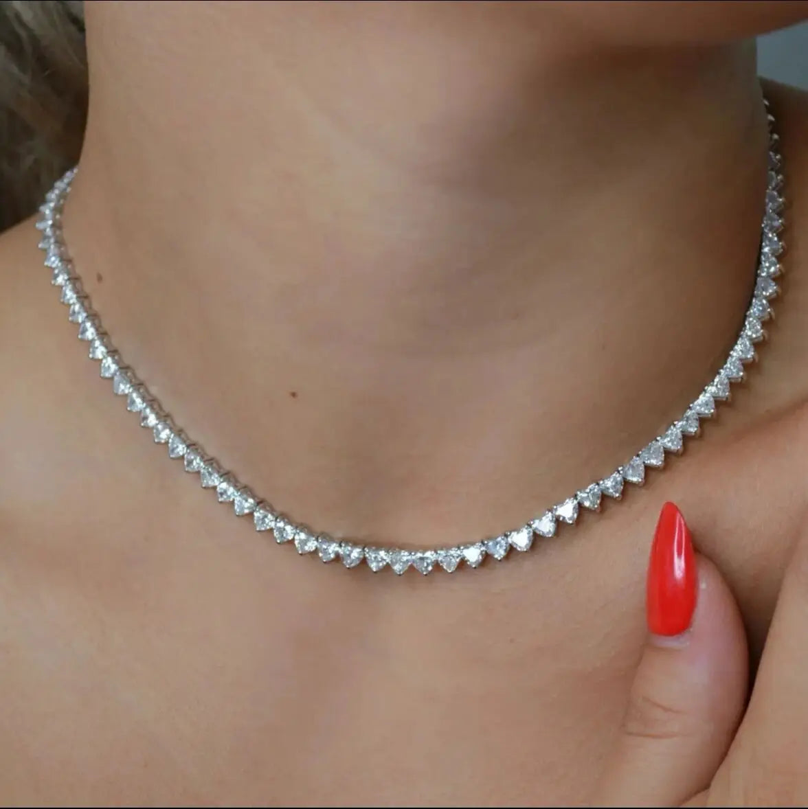 Heart CZ Tennis Necklace
