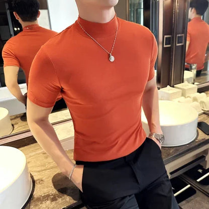 Korean Slim Half High-Neck T-Shirt