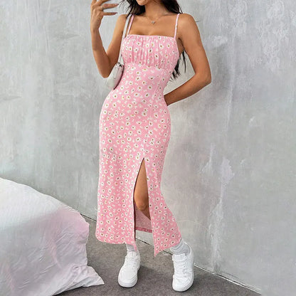 Floral Print Backless Maxi Dress