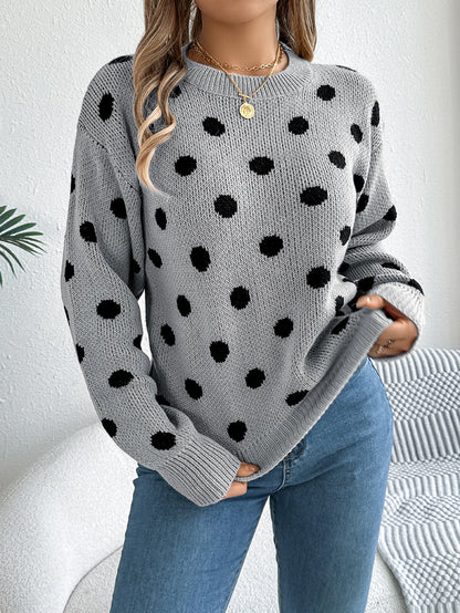 Polka Dot Lantern Sleeve Sweater