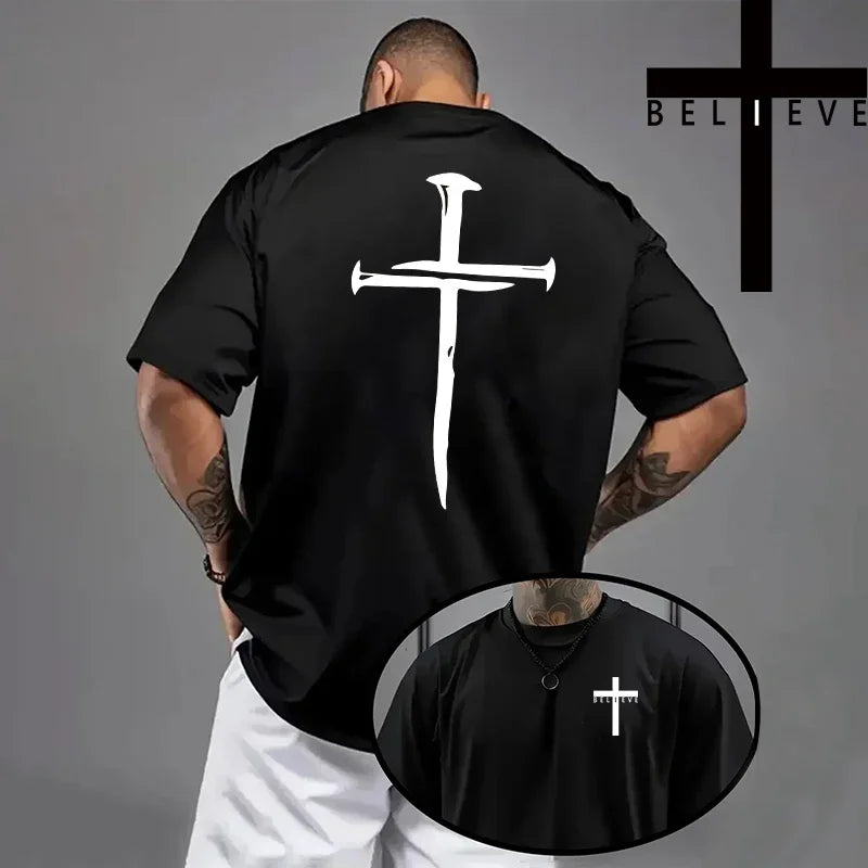 Jesus Cross Print Cotton Tee