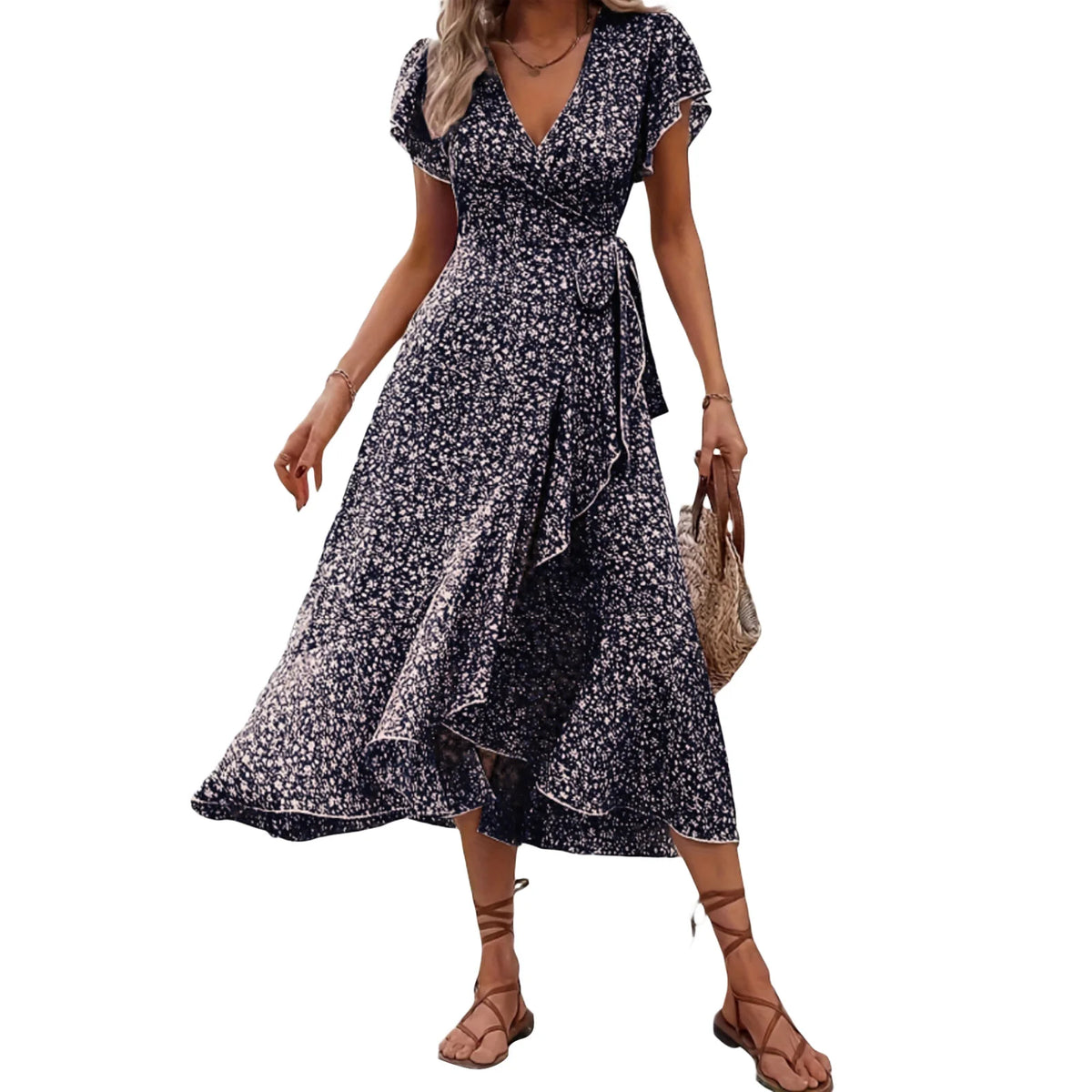 Floral Ruffle Wrap Dress