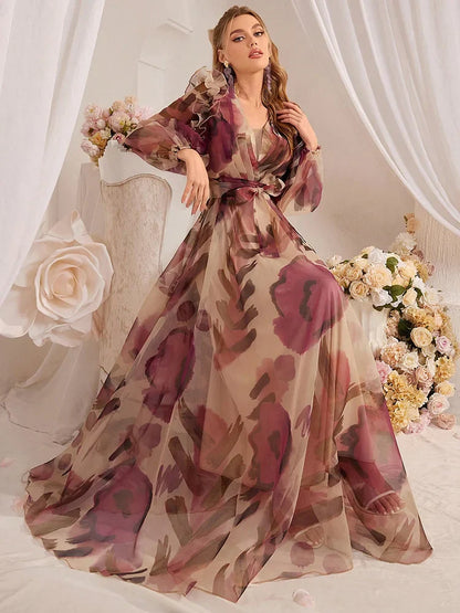 Floral Lantern Sleeve Maxi Dress