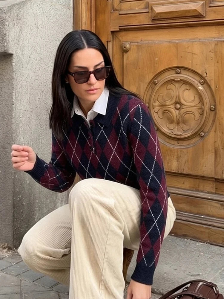 Argyle Polo Collar Sweater