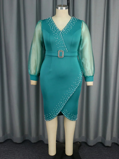 Luxury V-Neck Beaded Evening Dress
