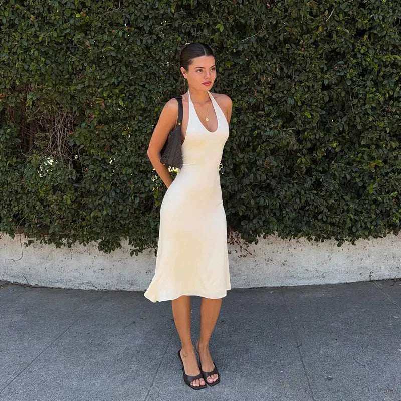 Backless Lace-Up Midi Dress