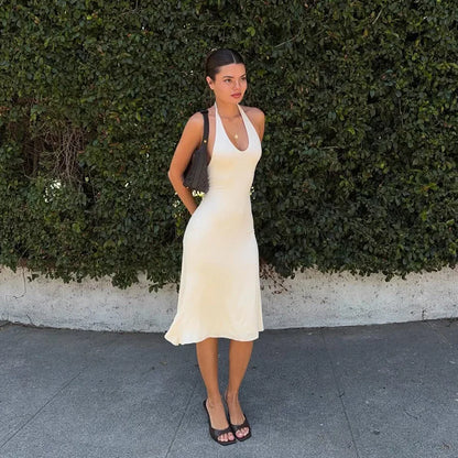 Backless Lace-Up Midi Dress