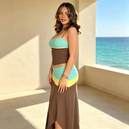 Patchwork Camisole Skirt Set