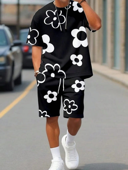 Floral Graphic O-Neck Shorts Set