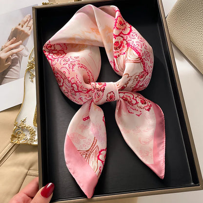 Satin Bandana Print Silk Scarf