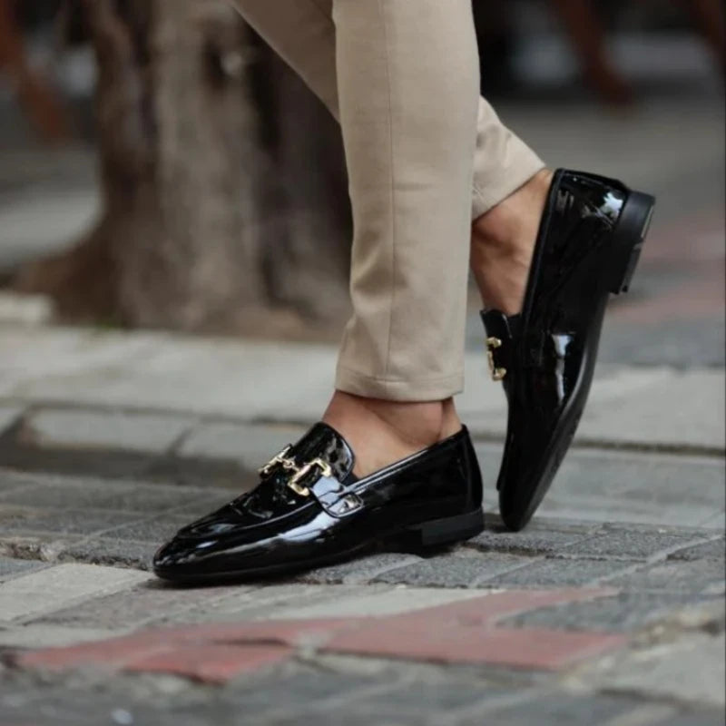 Black PU Leather Slip-on Loafers