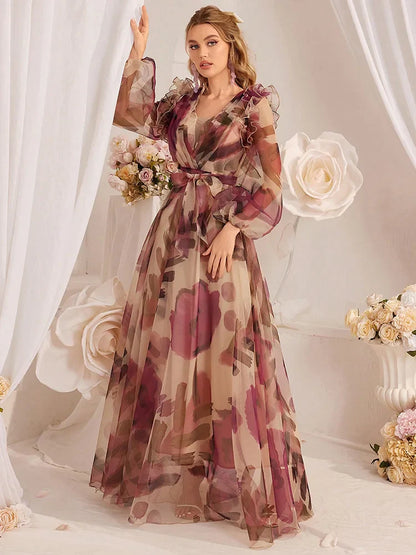 Floral Lantern Sleeve Maxi Dress