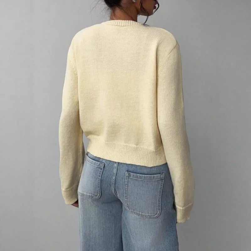 Cropped Button-Front Knit Cardigan