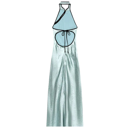 Satin Halter Qipao Maxi Dress
