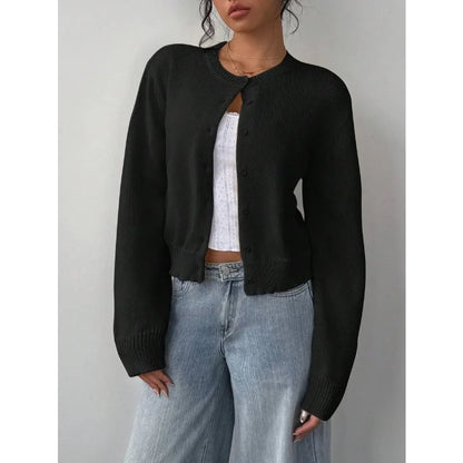 Cropped Button-Front Knit Cardigan