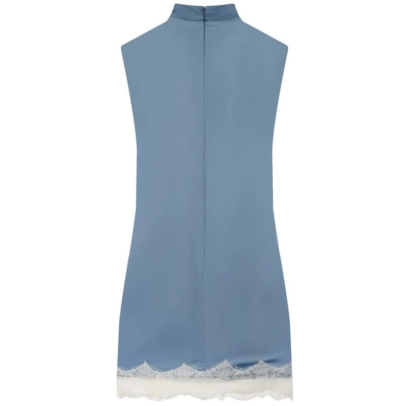 Satin Lace Ruffle Mini Dress