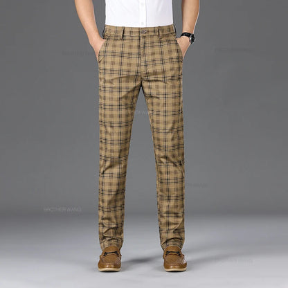 Cotton Plaid Slim Fit Trousers