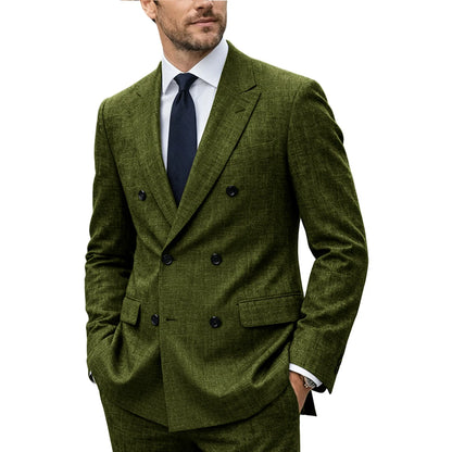 Linen Double-Breasted Peak-Lapel Suit