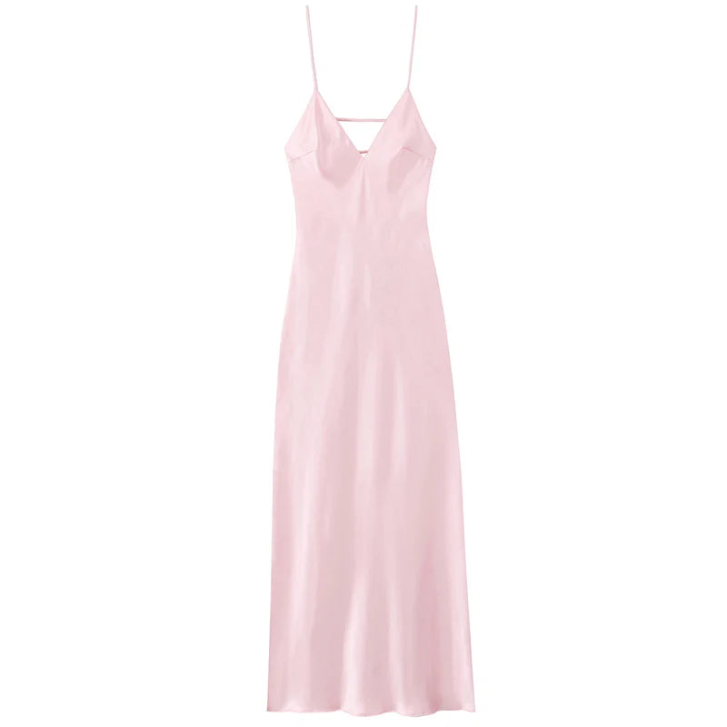 Satin V-Neck Backless Maxi Dress