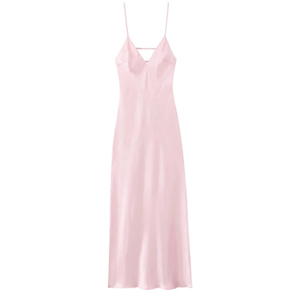 Satin V-Neck Backless Maxi Dress