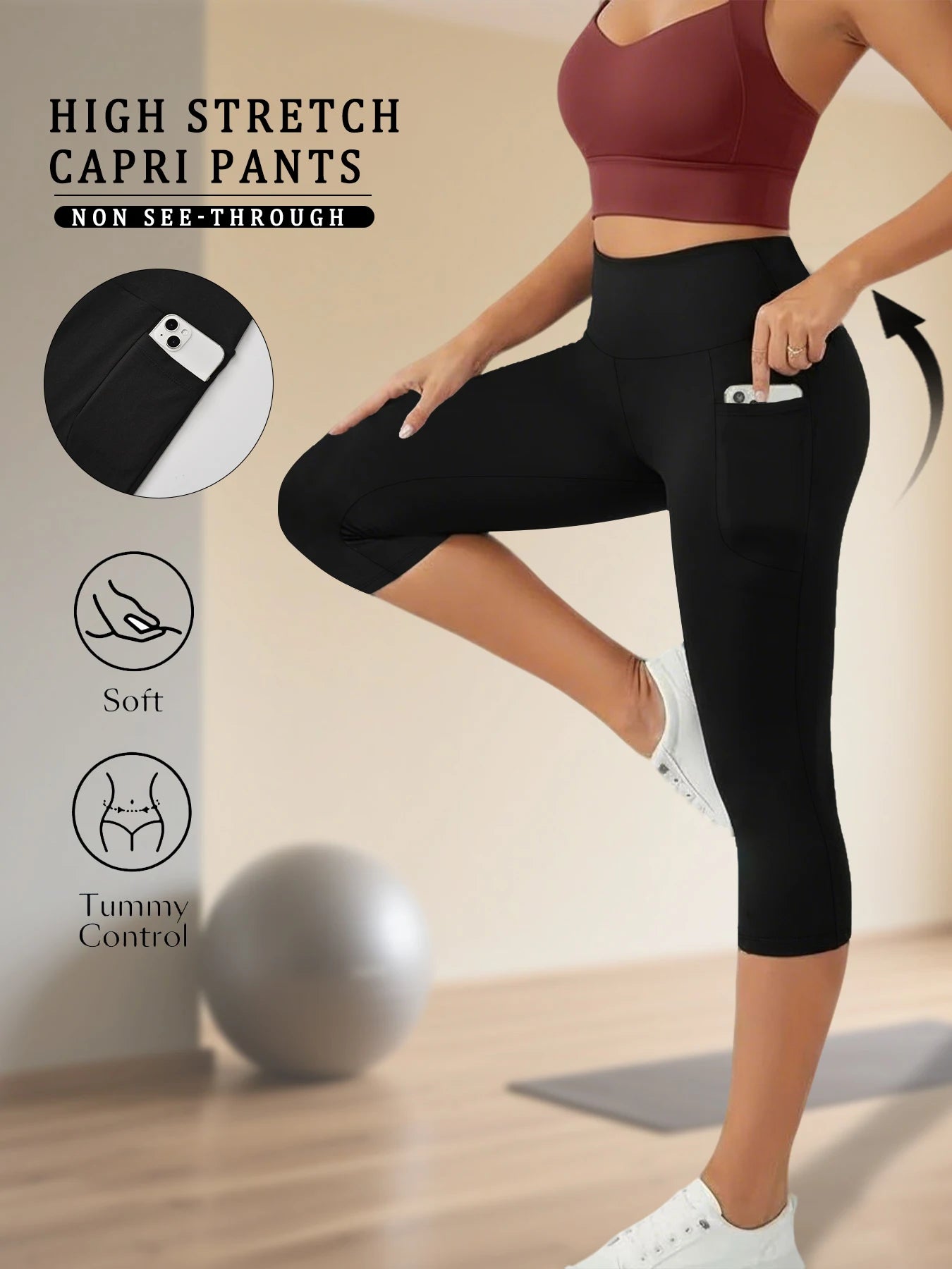 High Waist Pocket Capris