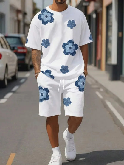 Printed Round Neck T-Shirt Shorts Set