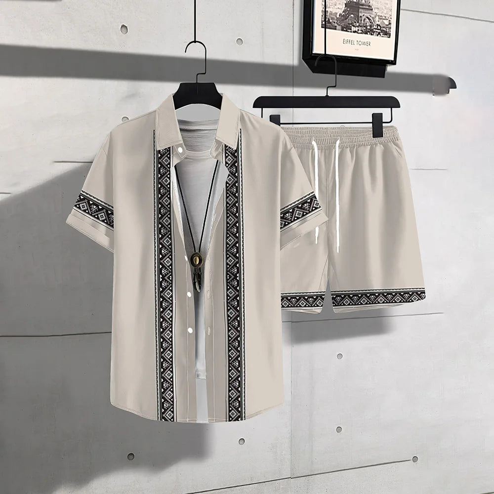 Vintage Button-Down Shirt Shorts Set