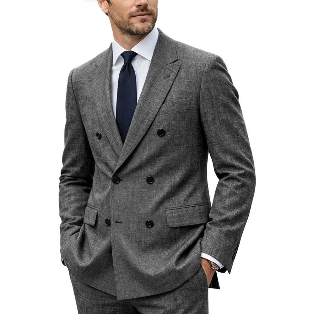 Linen Double-Breasted Peak-Lapel Suit