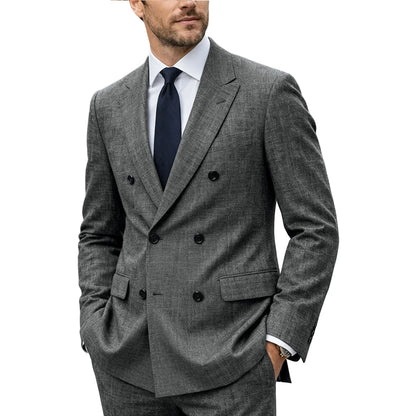 Linen Double-Breasted Peak-Lapel Suit