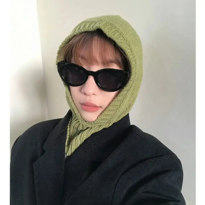 Wool Blend Hooded Scarf Beanie