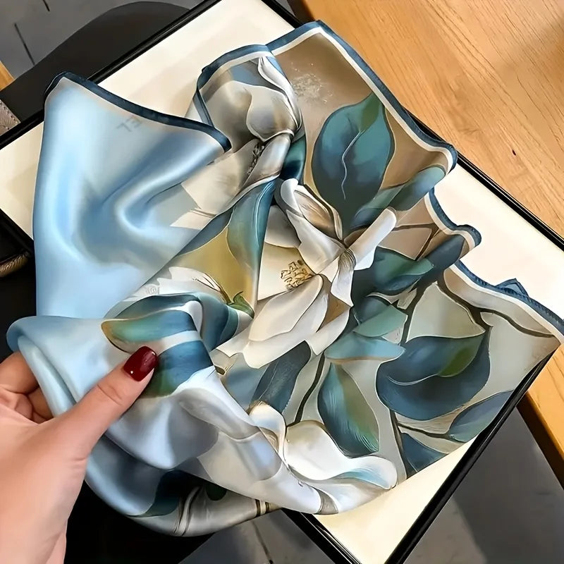 Lotus Print Silk Square Scarf
