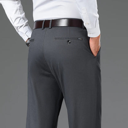 Cotton Blend Slim Straight Trousers