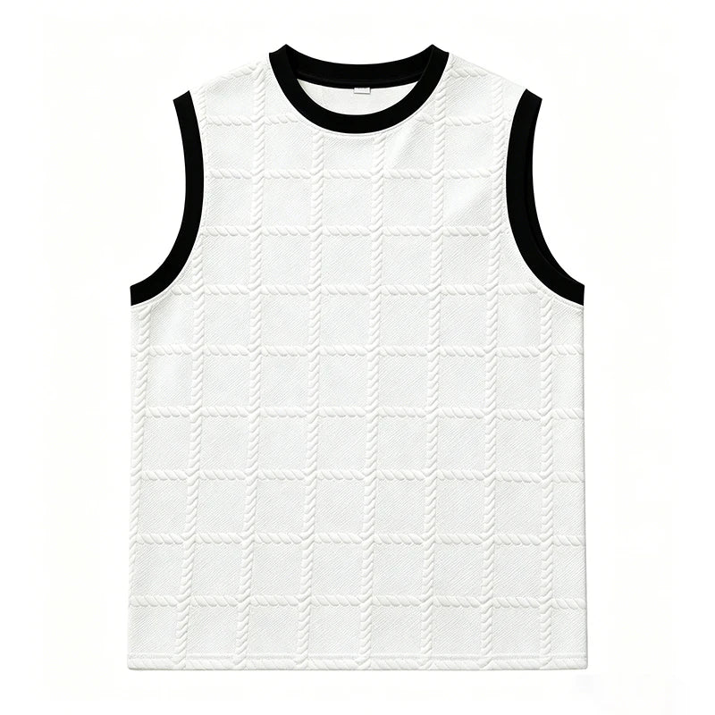 Jacquard Contrast-Trim Tank Top