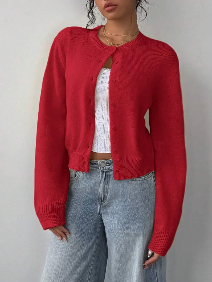 Cropped Button-Front Knit Cardigan